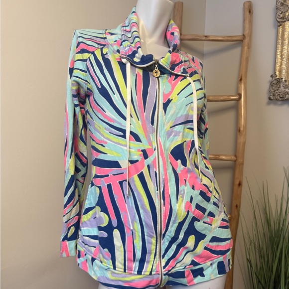 Lilly Pulitzer Angela Palm Reader Full Zip Jacket Size Small - Picture 2 of 6